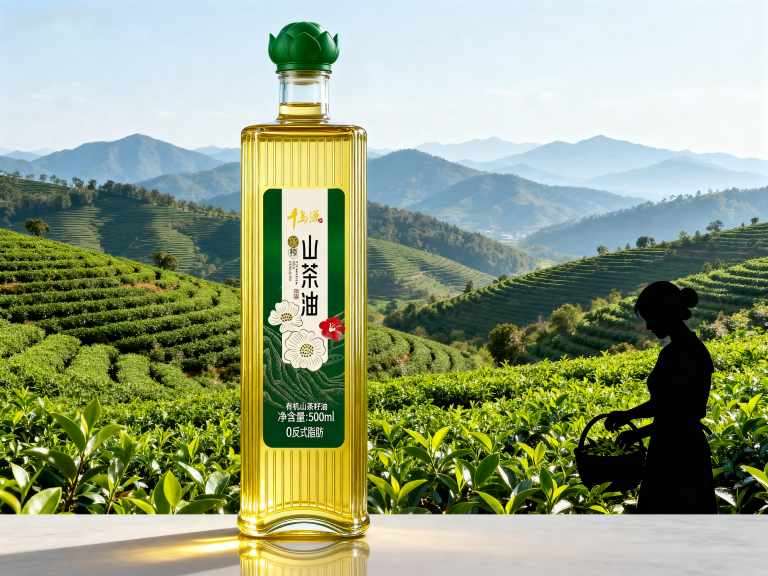山茶籽油玻璃瓶型包装设计 AI 作品图